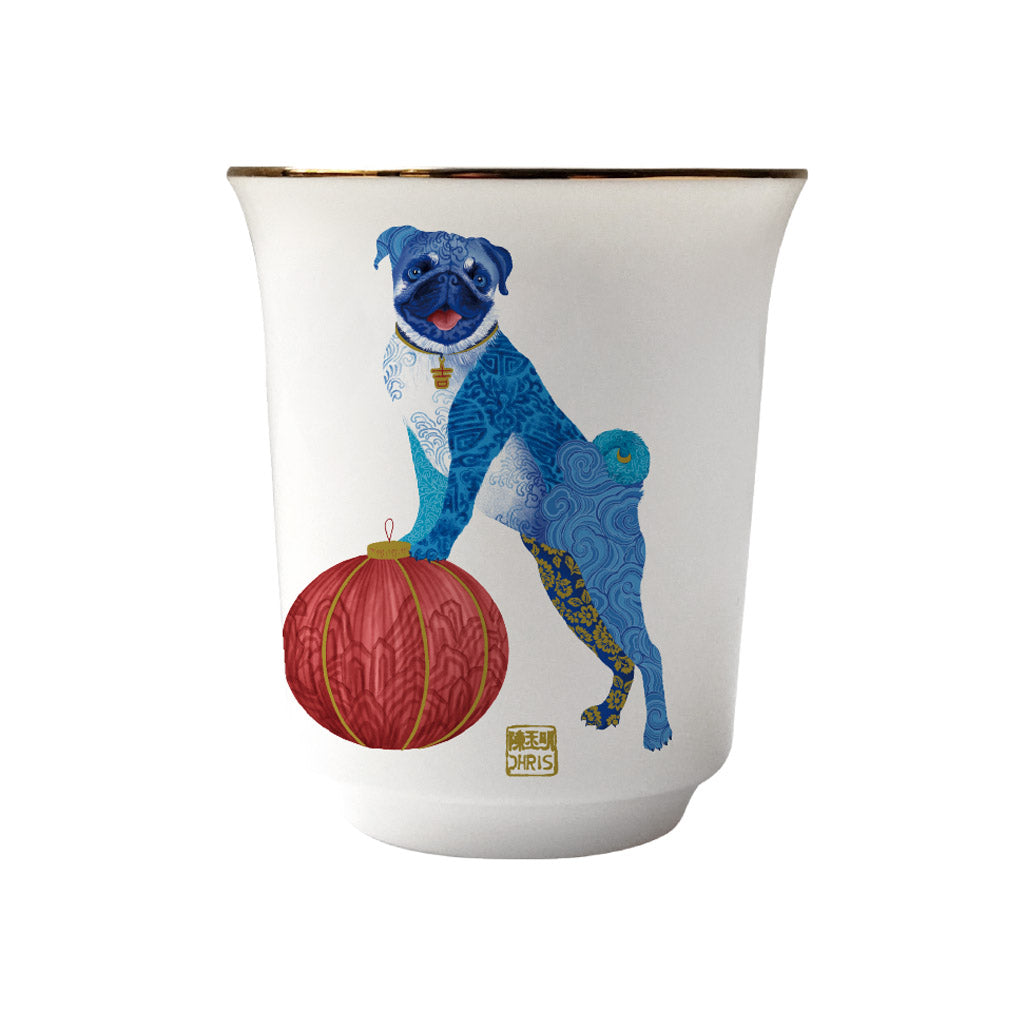 Dog Chinese Zodiac Tea Cup by Chris Chun, featuring fine bone china, 24K gold details, subtle embossed designs, and premium craftsmanship inspired by the National Palace Museum in Taipei.