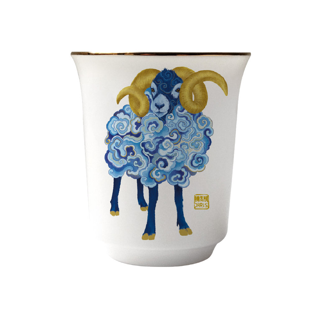 Sheep Chinese Zodiac Tea Cup by Chris Chun, featuring fine bone china, 24K gold details, subtle embossed designs, and premium craftsmanship inspired by the National Palace Museum in Taipei.