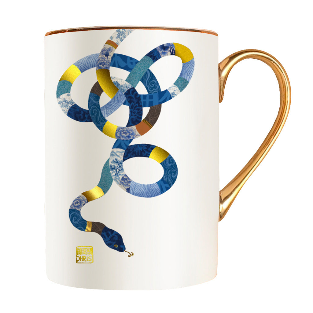 Luxurious Chinese Zodiac 'Snake' Mug hand embellished with 24K Gold and beautifully packaged in Gift Box. Museum Quality Fine Bone China.