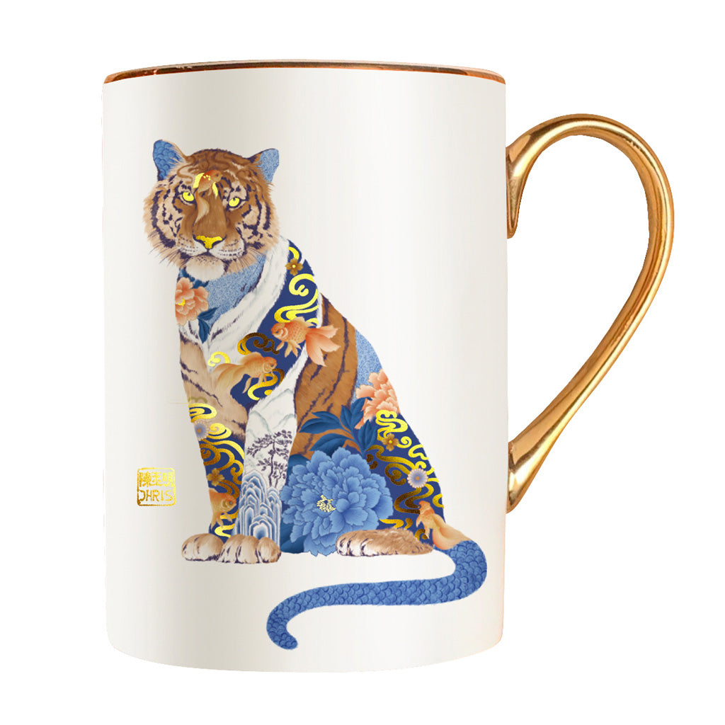 Luxurious Chinese Zodiac 'Rat' Mug hand embellished with 24K Gold and beautifully packaged in Gift Box. Museum Quality Fine Bone China.