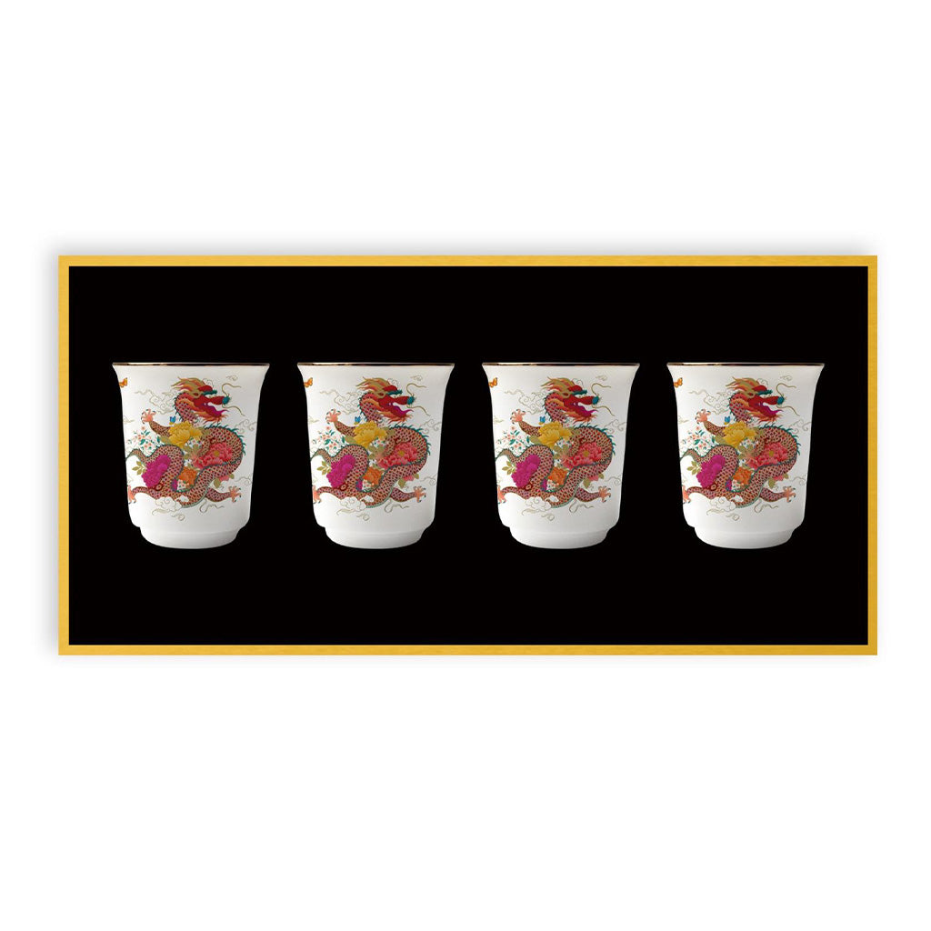 Peony Dragon Set of 4 Teacups