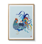 Chinese Zodiac Rooster Art Print by Chris Chun, featuring a colorful rooster with intricate patterns, symbolizing confidence, luck, and clarity