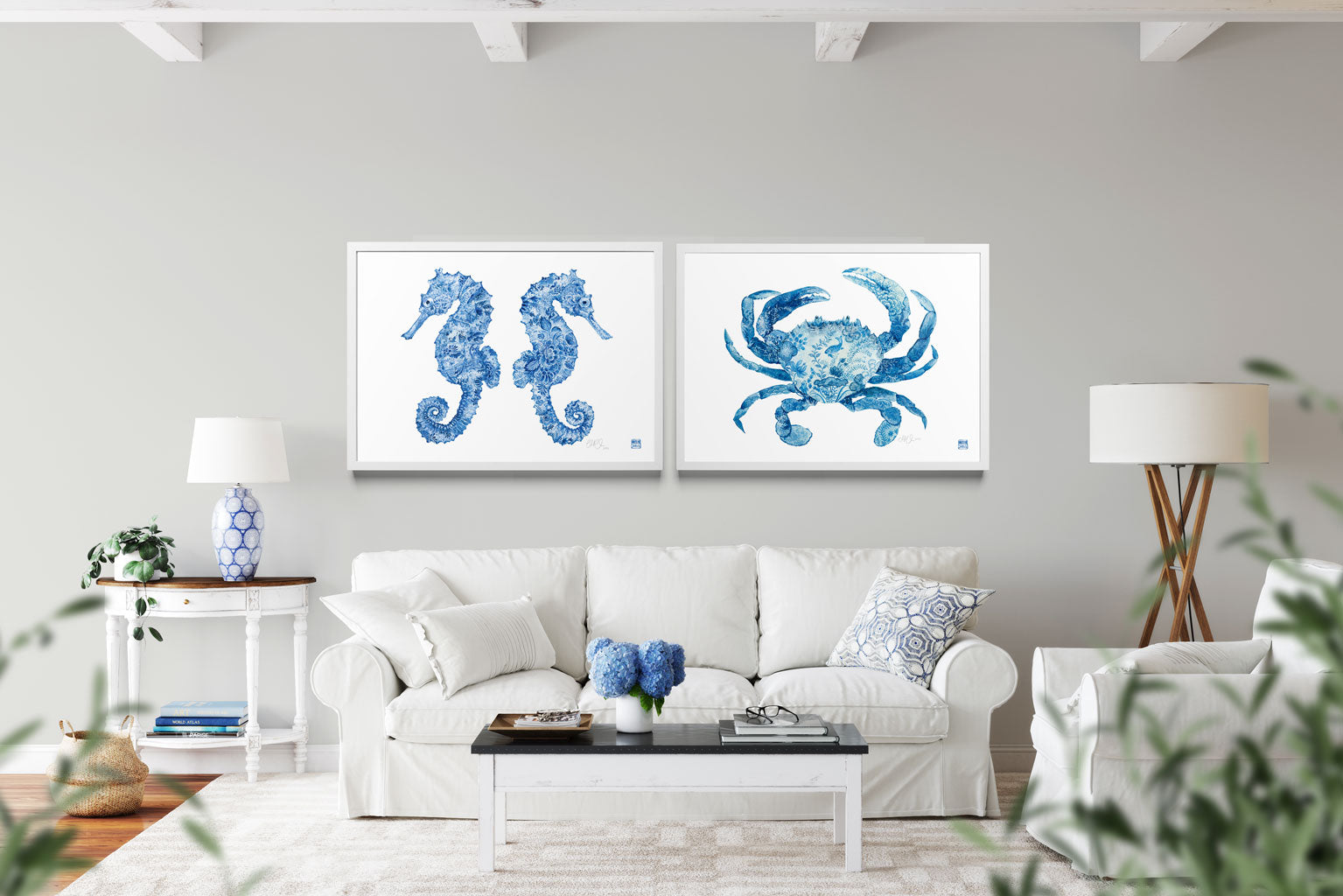 'Into the Blue' Chinoiserie Coastal Fine Art Prints.