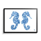 'The Delft Brothers' Seahorse Framed Fine Art Print by Artist Chris Chun. Black Frame