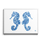 'The Delft Brothers' Seahorse Framed Fine Art Print by Artist Chris Chun. White Frame