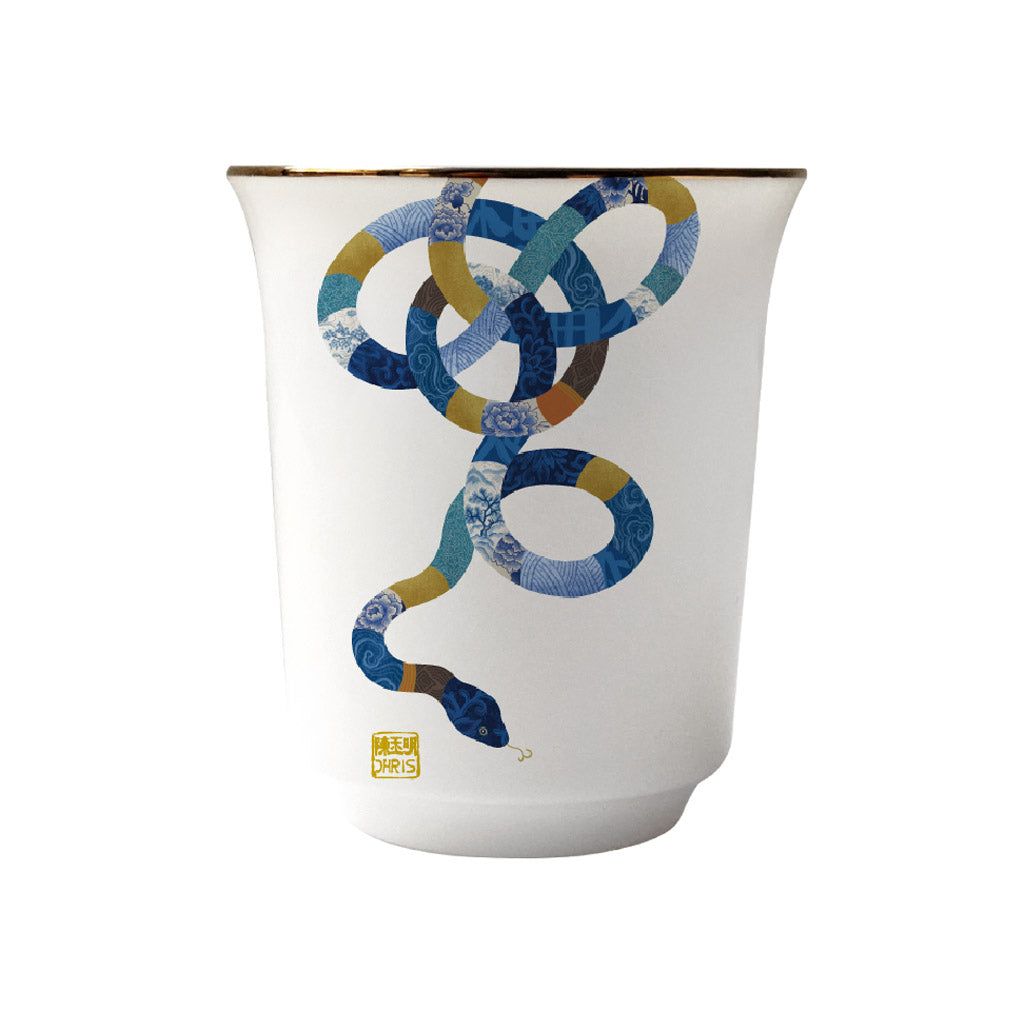 Snake Chinese Zodiac Tea Cup with embossed details, 24K gold highlights, and artisan craftsmanship, beautifully gift-boxed for special occasions like Lunar New Year