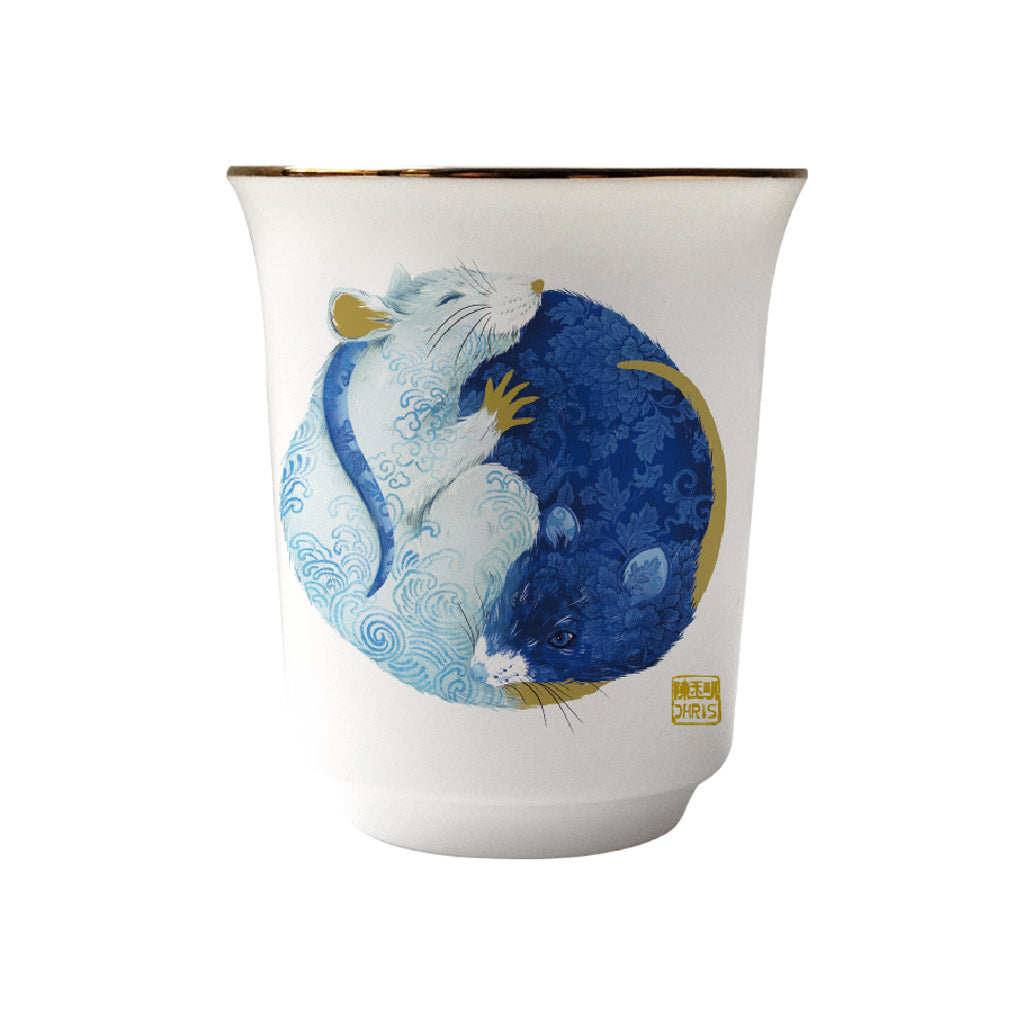 Rat Chinese Zodiac Tea Cup with embossed details, 24K gold highlights, and artisan craftsmanship, beautifully gift-boxed for special occasions like Lunar New Year