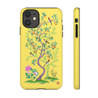 Chinoiserie Floral iPhone Case and Chinoiserie Floral Samsung Phone Cover featuring watercolour Chinoiserie peony roses. Chinese art phone with decorative birds and butterflies. Impact resistant tough chinoiserie mobile phone case. Supports wireless charging. Designer mobile phone case made in the USA.