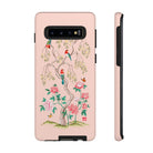 Chinoiserie Floral iPhone Case and Chinoiserie Floral Samsung Phone Cover featuring watercolour Chinoiserie peony roses. Chinese art phone with decorative birds and butterflies. Impact resistant tough chinoiserie mobile phone case. Supports wireless charging. Designer mobile phone case made in the USA.