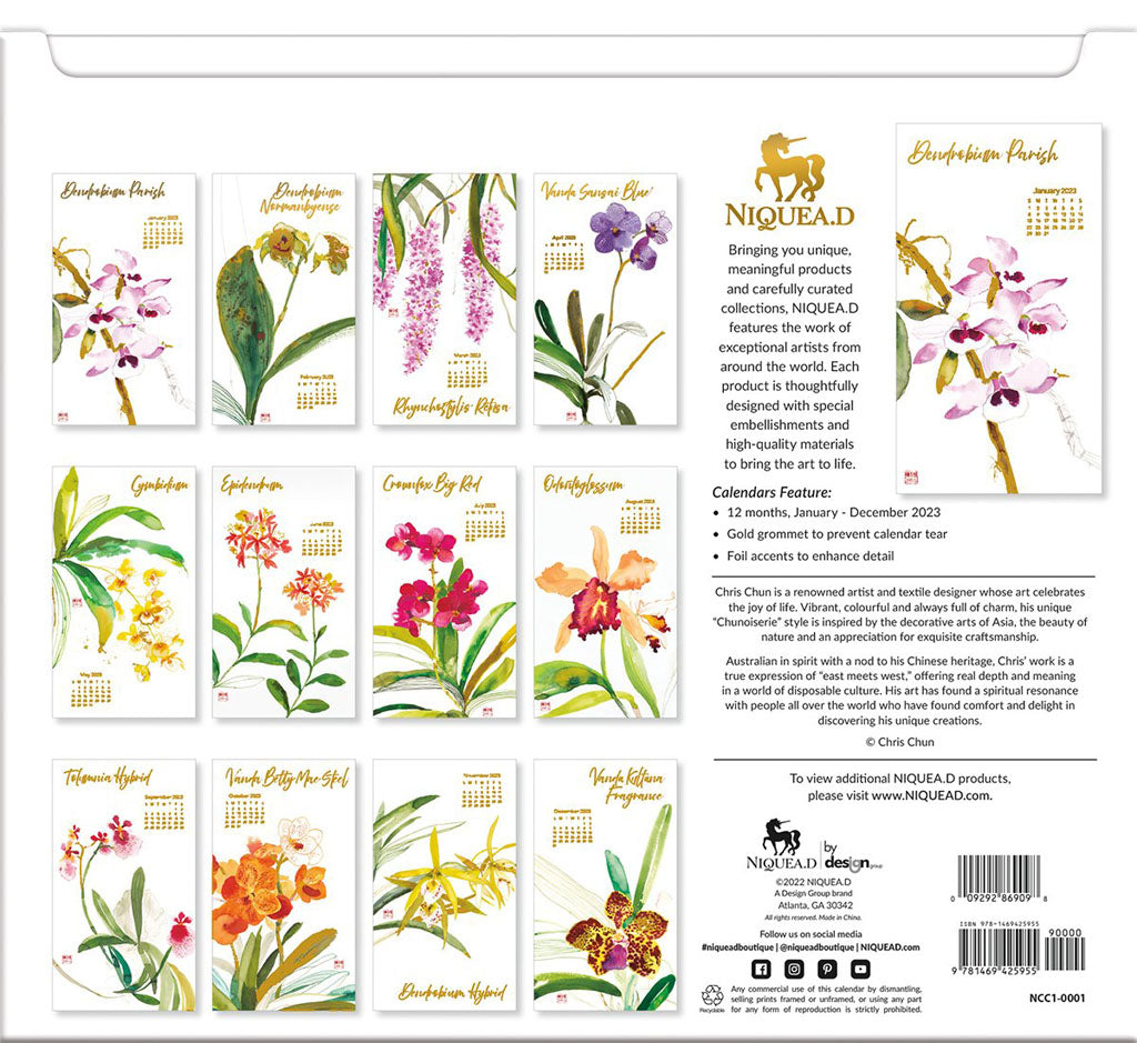 2023 Orchid Calendar with Gold Foil Accents by Chinoiserie Chris Chun