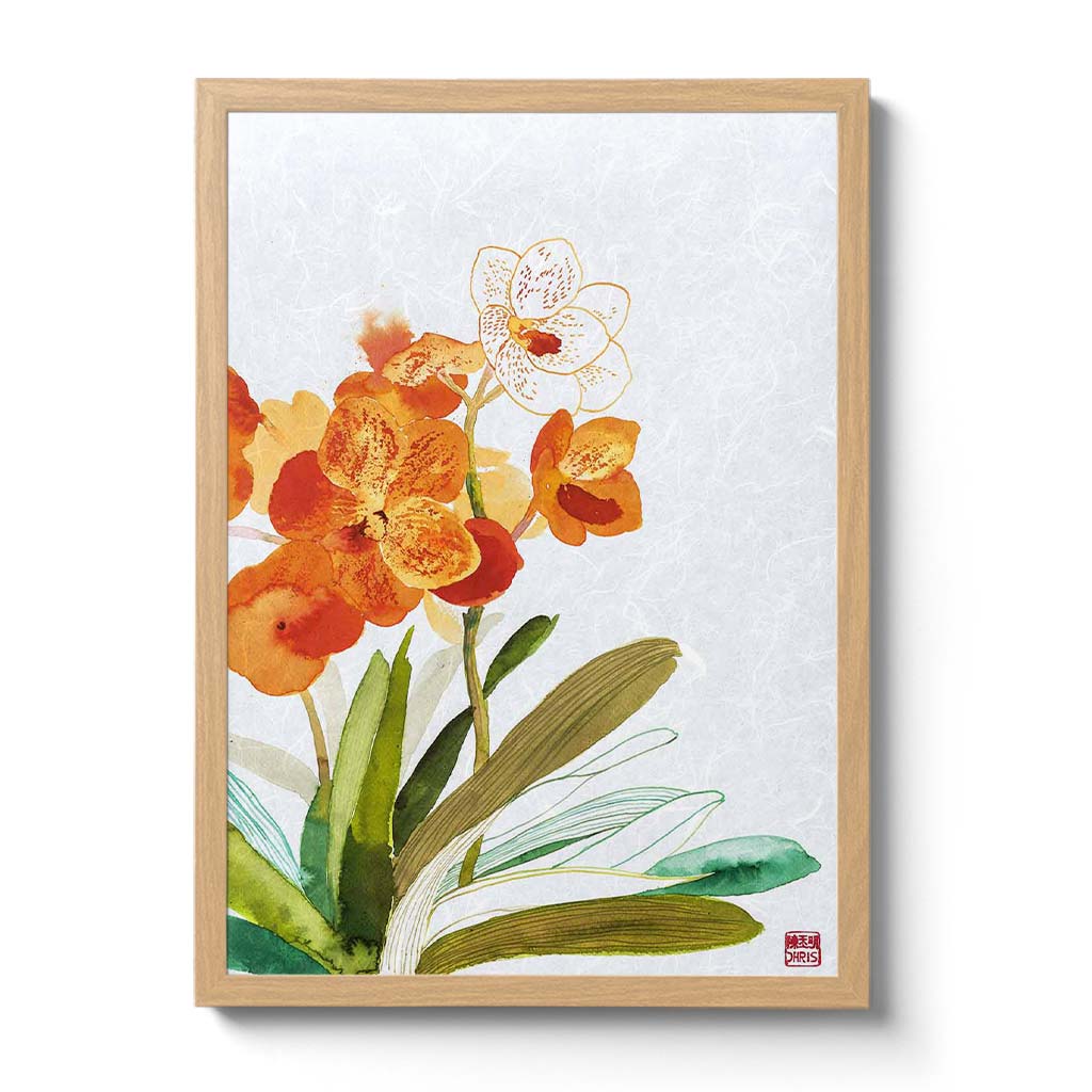 Vanda Betty Mae Steel Orchid Fine Art Print by artist Chris Chun. Archival Print on Awagami Handcrafted Unryu Paper.