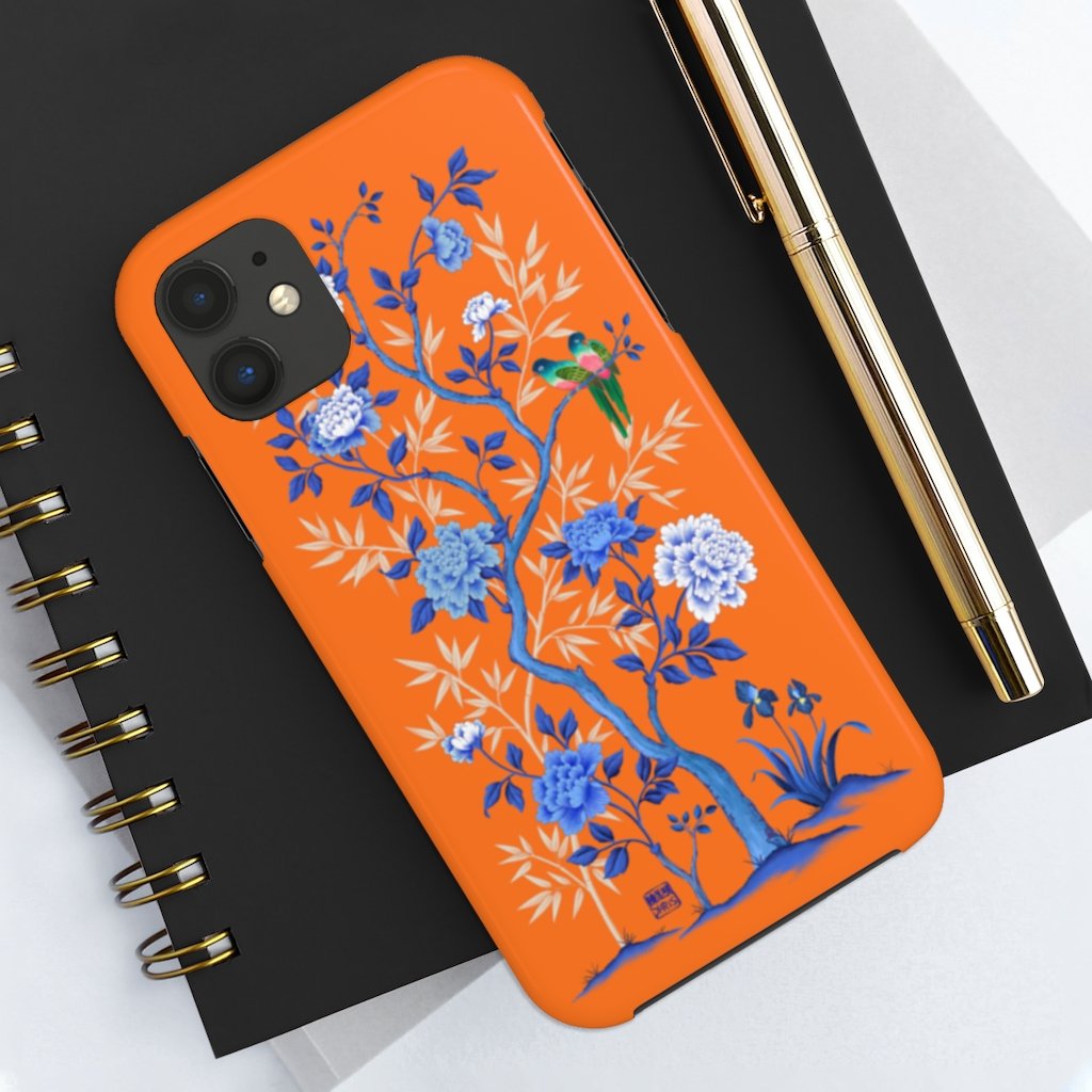 Chinoiserie Floral iPhone Case and Chinoiserie Floral Samsung Phone Cover featuring watercolour Chinoiserie peony roses. Chinese art phone with decorative birds and butterflies. Impact resistant tough chinoiserie mobile phone case. Supports wireless charging. Designer mobile phone case made in the USA.