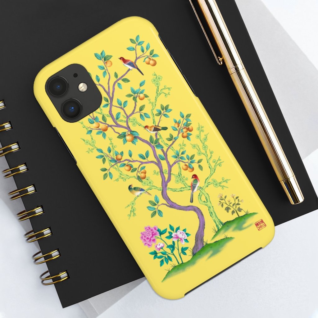 Chinoiserie Floral iPhone Case and Chinoiserie Floral Samsung Phone Cover featuring watercolour Chinoiserie peony roses. Chinese art phone with decorative birds and butterflies. Impact resistant tough chinoiserie mobile phone case. Supports wireless charging. Designer mobile phone case made in the USA.