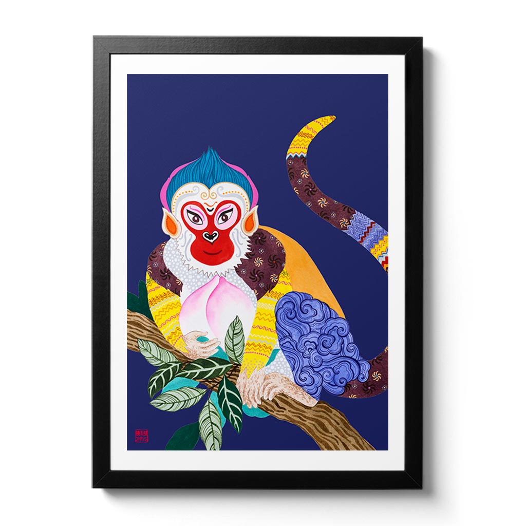 Chinese Zodiac Monkey Fine Art Print. Available Framed/ Unframed. A unique and ideal present for those born in Year of the Monkey - 1932, 1944, 1956, 1968, 1980, 1992, 2004, 2016.