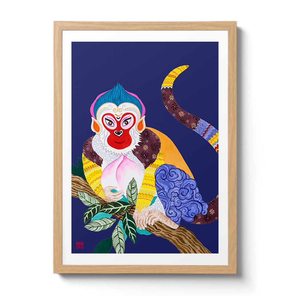 Chinese Zodiac Monkey Fine Art Print. Available Framed/ Unframed. A unique and ideal present for those born in Year of the Monkey - 1932, 1944, 1956, 1968, 1980, 1992, 2004, 2016.