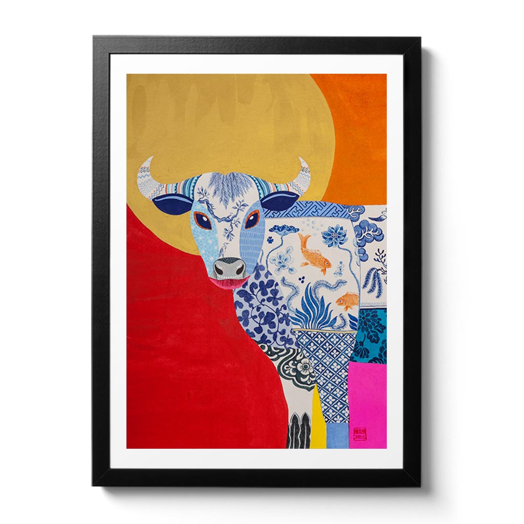 Chinese Zodiac Ox Fine Art Print. Available Framed/ Unframed. A unique and ideal present for those born in Year of the Ox - 1925, 1937, 1949, 1961, 1973, 1985, 1997, 2009, 2021