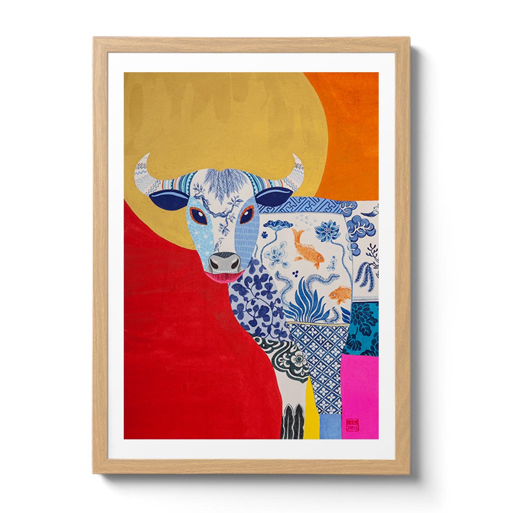 Chinese Zodiac Ox Fine Art Print. Available Framed/ Unframed. A unique and ideal present for those born in Year of the Ox - 1925, 1937, 1949, 1961, 1973, 1985, 1997, 2009, 2021