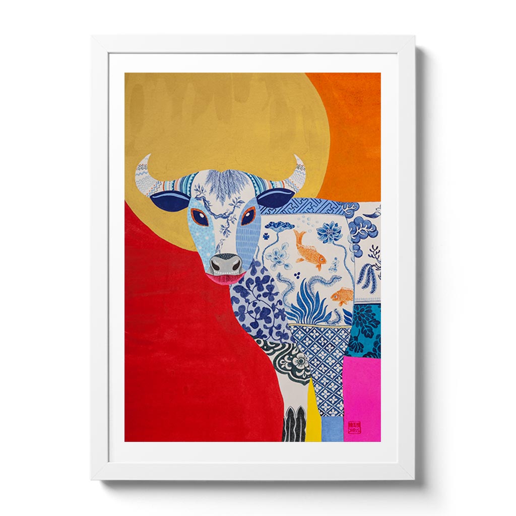 Chinese Zodiac Ox Fine Art Print. Available Framed/ Unframed. A unique and ideal present for those born in Year of the Ox - 1925, 1937, 1949, 1961, 1973, 1985, 1997, 2009, 2021