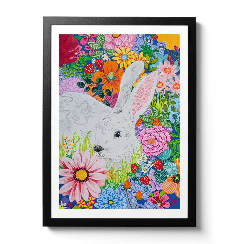 Chinese Zodiac Rabbit Fine Art Print by Artist Chris Chun. This print makes a gorgeous and unique gift idea for those born this year and in other rabbit years - 1927, 1939, 1951, 1963, 1975, 1987, 1999, 2011, 2023.