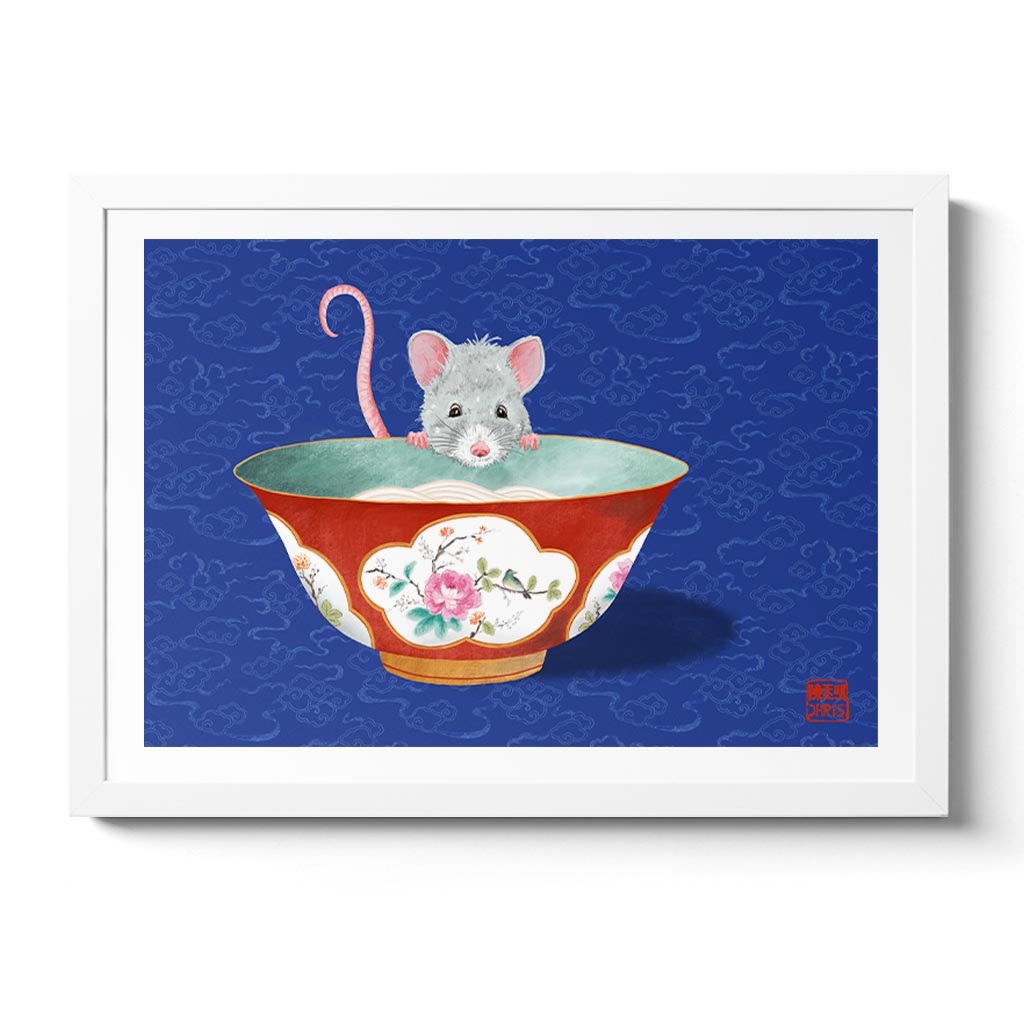 Chinese Zodiac Rat Wall Art created by Australian Chinese artist Chris Chun. Chinoiserie Rat Fine Art Print