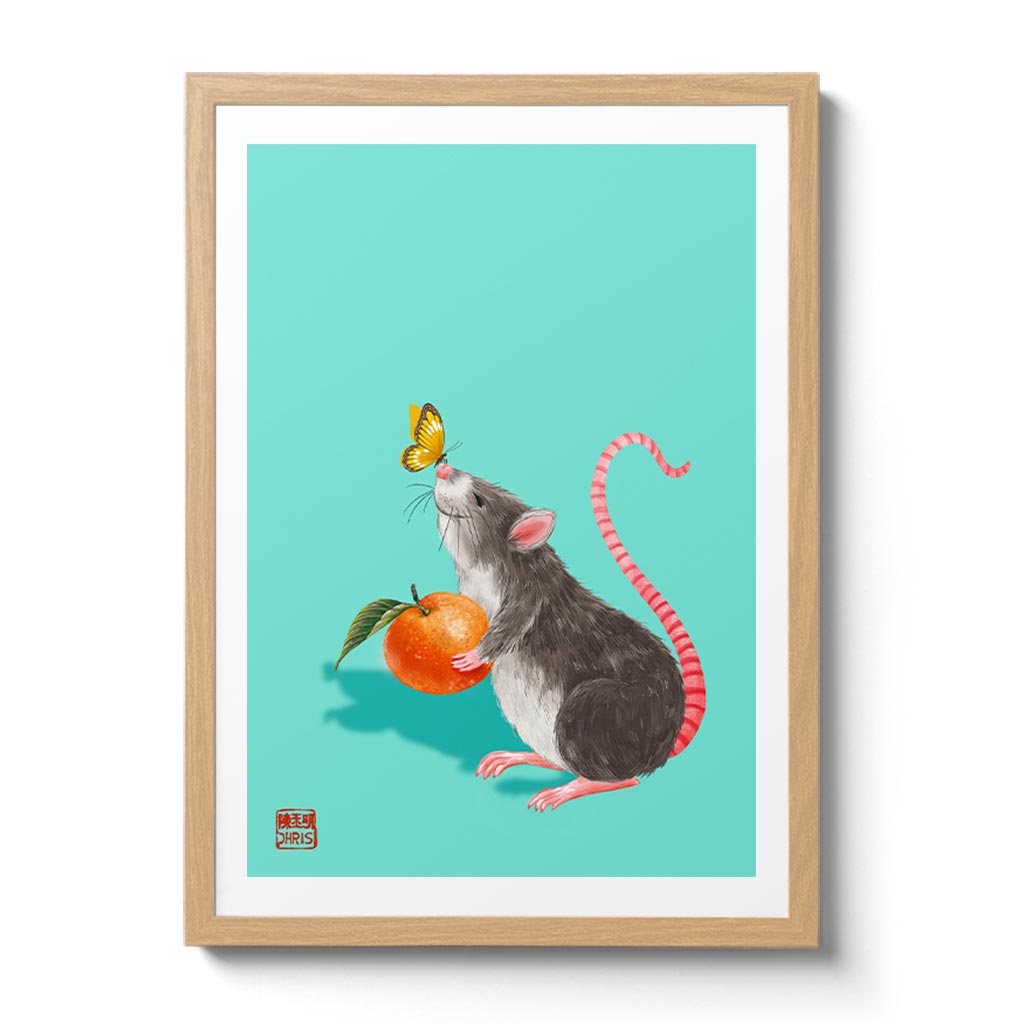 Lucky Peach by Australian Chinese Artist Chris Chun. Chinese Zodiac Year of the Rat fine art prints designed to bring good fortune, health, and prosperity for their owners.