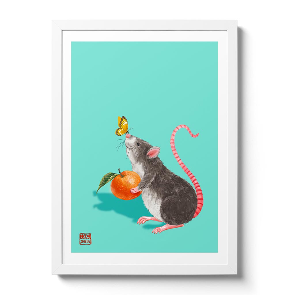 Lucky Peach by Australian Chinese Artist Chris Chun. Chinese Zodiac Year of the Rat fine art prints designed to bring good fortune, health, and prosperity for their owners.