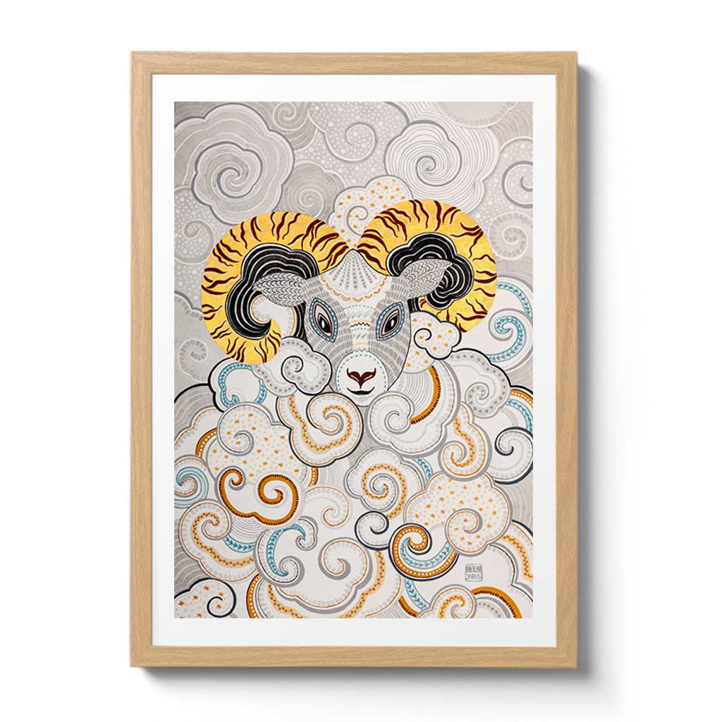 Chinese Zodiac Sheep Fine Art Print by Australian Chinese Artist Chris Chun. The perfect gift for those born in 1931, 1943, 1955, 1967, 1979, 1991, 2003, 2015 as they have been created to bring good fortune, health and prosperity to their owners!